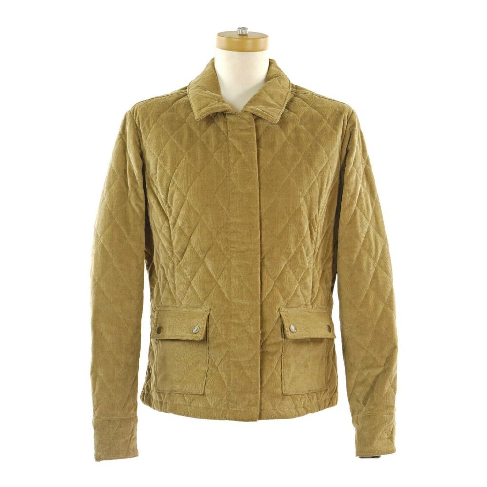 LKNW Women's EDDIE BAUER Quilted Short Jacket Sz L Cotton Corduroy argyle Zipper